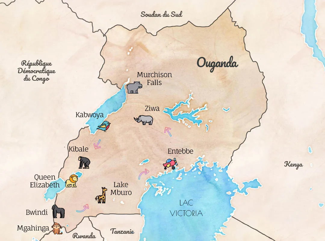 Carte de l'itinéraire en Ouganda